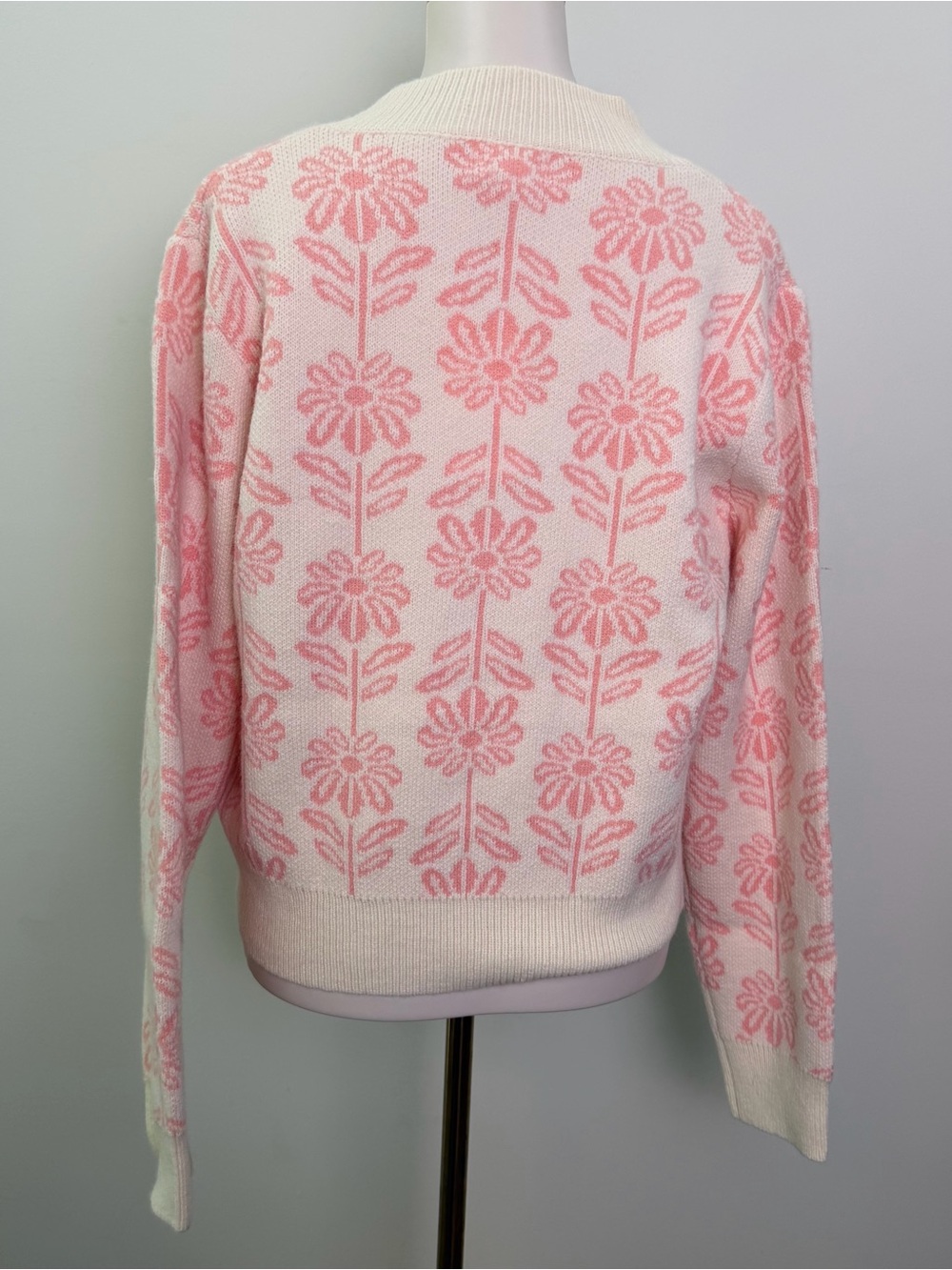 NEW &merci Women's Size L Apolline Floral Apricot Crush Knit Sweater Pink  Cream - Picture 4 of 12